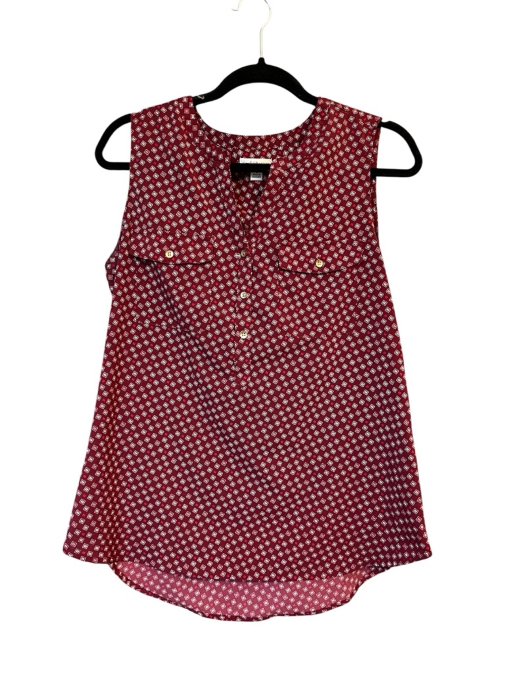 Croft&Barrow Size Small  Maroon Sleeveless Printed Henley Blouse